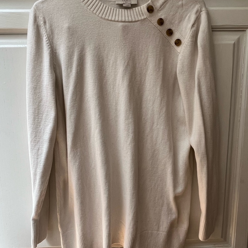 LOFT Cream Crew Neck Sweater with Elegant Design Large